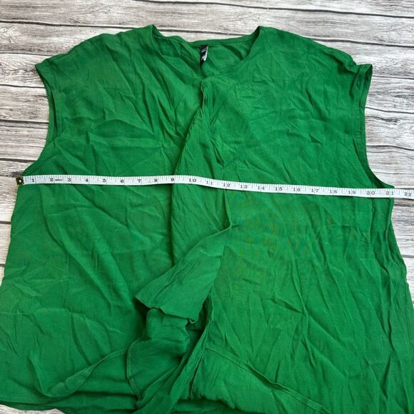 MNG Basics Women's Sleeveless Crinkle Ruffle Detail Tank Blouse Emerald Green 8 - Picture 9 of 12